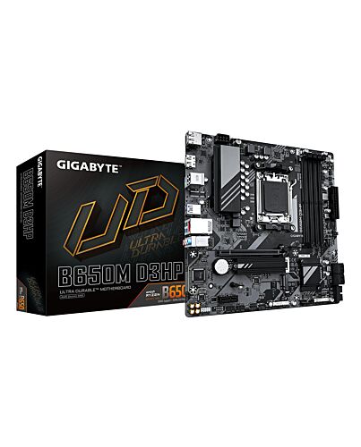 GIGABYTE B650M D3HP Motherboard - AMD Ryzen 9000 Series CPUs, 5+2+2 Phases VRM, up to 7600MHz DDR5 (OC), 2xPCIe 4.0 M.2, 2.5GbE LAN, USB 3.2 Gen 1 B650M D3HP