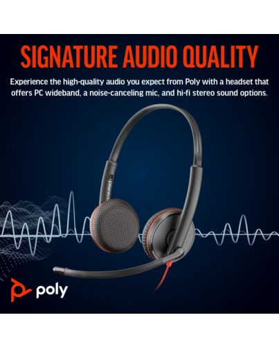 HP Poly Blackwire 3225 Stereo USB-C Headset +3.5mm Plug +USB-C/A Adapter (Bulk) 8X229A6