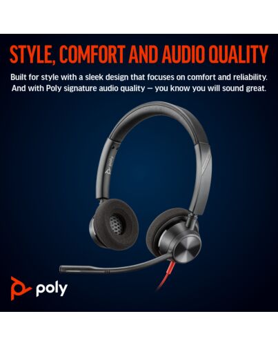 HP Poly Blackwire 3320 Stereo USB-C Headset +USB-C/A Adapter 8X219AA