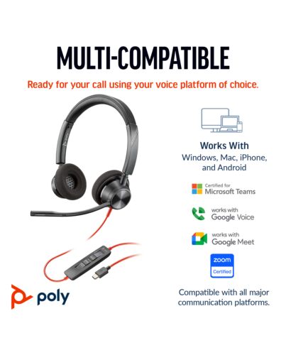 Poly Blackwire 3320 Stereo USB-C Headset +USB-C/A Adapter