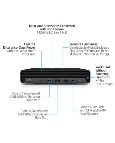 HP Elite Mini 800 G9 Intel® Core™ i5 i5-14500T 8 GB DDR5-SDRAM 256 GB SSD Windows 11 Pro Mini PC Black