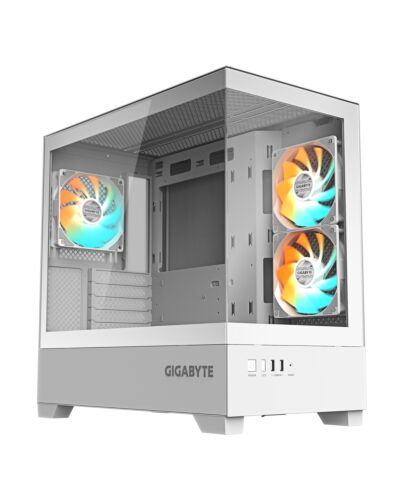 GIGABYTE C201 PANORAMIC ICE PC Case - Mid Tower, m-ATX, 360mm radiator support, 3 Pre-installed Fans, USB 3.0, Support RGB Fusion
