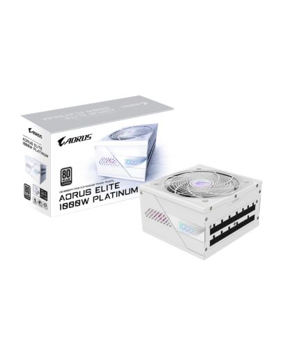 GIGABYTE AORUS ELITE P1000W ICE Power Supply Unit - PCIe 5.0, 80 PLUS Platinum, Fully modular design, 120mm Fan, ATX 3.0 compatible, UK Plug