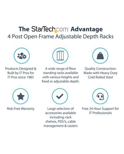 StarTech.com 4-Post 15U Mobile Open Frame Server Rack, Four Post 19