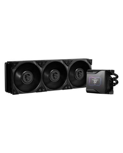 MSI MEG CORELIQUID S360 Liquid CPU Cooler '360mm Radiator, 2.4'' IPS Display with fan, 2x 140mm Silent PWM Fan, Center, Supports Intel and AMD Platforms, Latest LGA 1700 ready, Cooled by ASETEK'