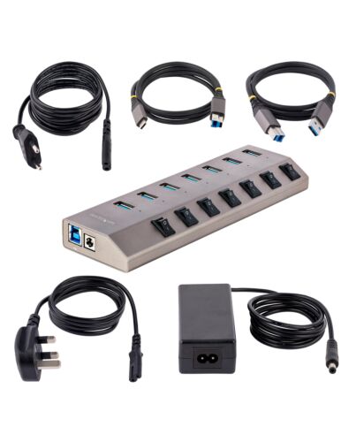 StarTech.com 7-Port Self-Powered USB-C Hub with Individual On/Off Switches, USB 3.0 5Gbps Expansion Hub w/Power Supply, Desktop/Laptop USB-C to USB-A Hub, USB Type C Hub w/BC 1.2