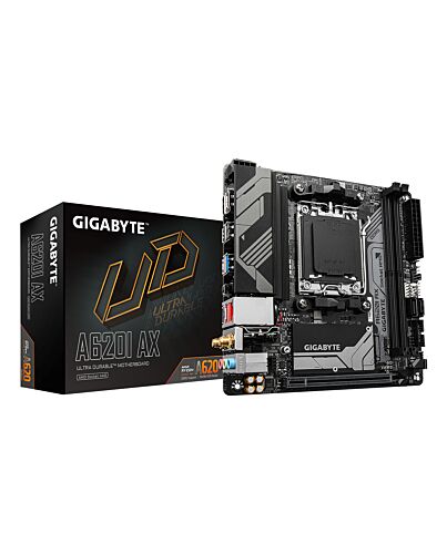 GIGABYTE A620I AX Motherboard - Supports AMD Ryzen 8000 CPUs, 5+2+1 Phases Digital VRM, up to 6400MHz DDR5 (OC), 1xPCIe 4.0 M.2, Wi-Fi 6E, 2.5GbE LAN, USB 3.2 Gen 2