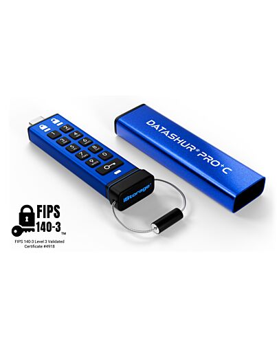 iStorage datAshur PRO+C 256GB | FIPS 140-3 Level 3  | Secure USB Type-C drive | AES-XTS 256-bit Hardware Encryption | PIN protected | Type C-A adapter included IS-FL-DA3C-256-256