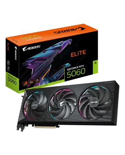 GIGABYTE AORUS GeForce RTX 5060 ELITE 8G Graphics Card - 8GB GDDR7, 128bit, PCI-E 5.0, 2722 MHz Core Clock, 3 x DisplayPort, 1 x HDMI, GV-N5060AORUS E-8GD