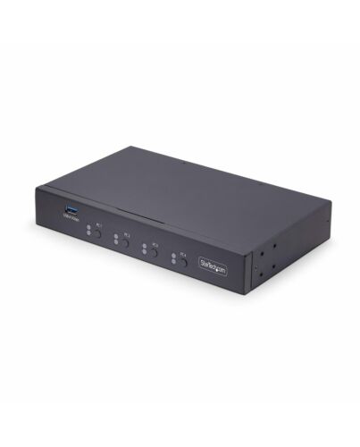 StarTech.com 4-Port KM Switch with Mouse Switching, USB Switch for Keyboard/Mouse, 3.5mm/USB Audio, Peripheral Sharing for 4 Computers, TAA Compliant