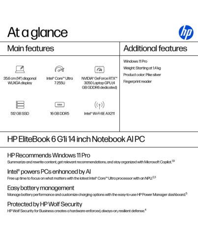 HP EliteBook 6 G1i AI Intel Core Ultra 7 255U Laptop 35.6 cm (14
