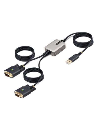 StarTech.com 13ft (4m) 2-Port USB to Serial Adapter Cable, Interchangeable DB9 Screws/Nuts, COM Retention, USB-A to DB9 RS232, FTDI, Level-4 ESD Protection, Windows/macOS/ChromeOS/Linux - Rugged TPE Construction