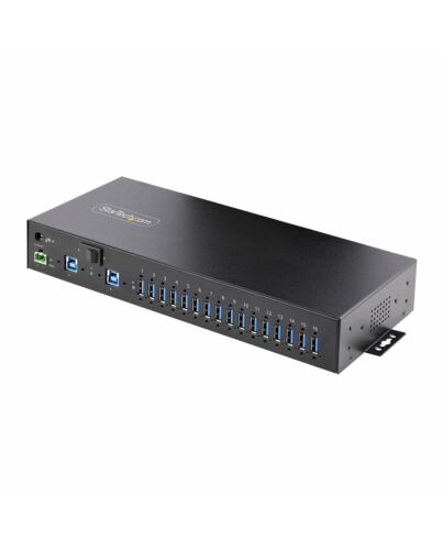 StarTech.com 16-Port Industrial USB 5Gbps Hub with Power Adapter, Metal Enclosure, Mountable, ESD Protection, Terminal Block Power, USB Charging, Dual-Host Switch - TAA