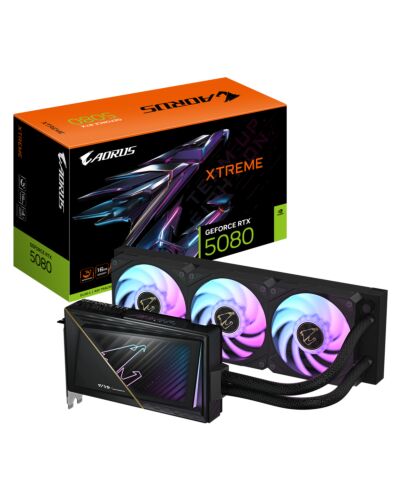 GIGABYTE AORUS GeForce RTX 5080 XTREME WATERFORCE 16G Graphics Card - 16GB GDDR7, 256bit, PCI-E 5.0, 2805MHz Core Clock, 3 x DP 2.1a, 1 x HDMI 2.1b, NVIDIA DLSS 4, GV-N5080AORUSX W-16GD GV-N5080AORUSX W-16GD