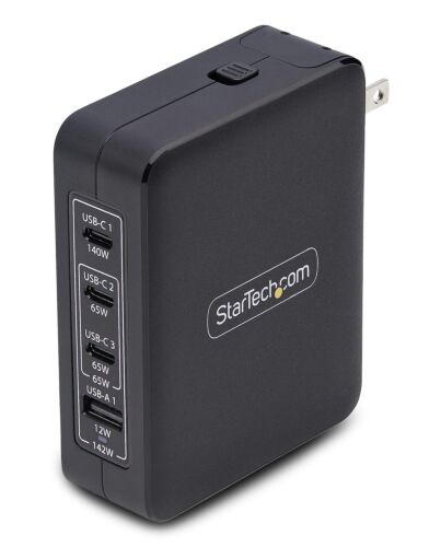 StarTech.com 140W USB-C Wall Charger, 3x USB-C/1x USB-A, PD 3.1 International GaN Power Adapter for MacBook/Dell XPS/Inspiron