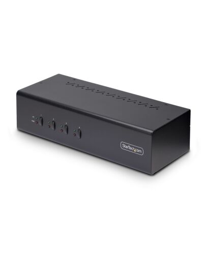 StarTech.com 4-Port Dual-Monitor DisplayPort KVM Switch, 4K 60Hz, 2x USB 5Gbps Hub Ports, 2x USB 2.0 HID Ports, Hotkey and Push-Button Switching, TAA Compliant - 3.5mm Audio, HDCP