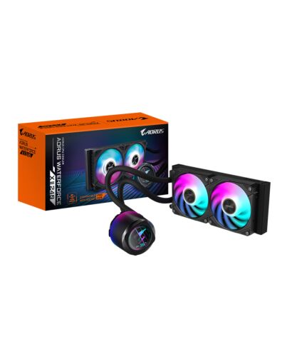 GIGABYTE AORUS WATERFORCE X II 240 AIO Liquid CPU Cooler - 2x120mm ARGB Fans, full-color LCD, DAISY-CHAIN, Intel LGA 1851 and AMD AM5 Compatible