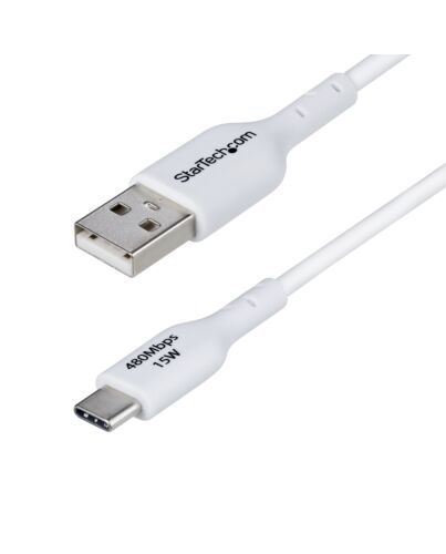 StarTech.com 3ft (1m) USB-A to USB-C Charging Cable, Charge & Sync, 3A, USB 2.0, TPE Jacket - White USB Charging Cord