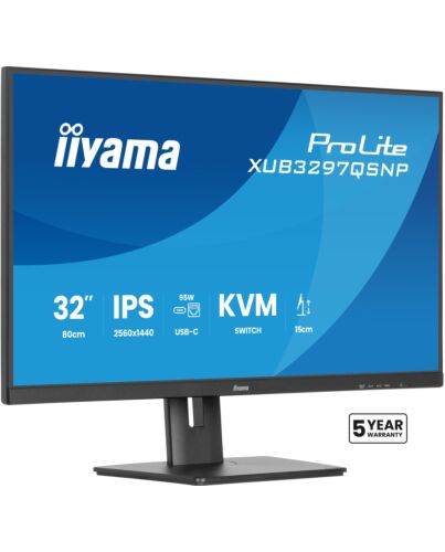 iiyama ProLite 32’’ QHD IPS technology panel with RJ45 (LAN), KVM Switch and USB-C Dock with 95W power delivery