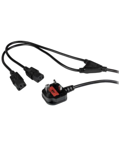 StarTech.com 6ft (2m) UK Computer Power Cable Y Splitter, 18AWG, BS 1363 to 2x C13, 10A 250V, Black Replacement AC Power Cord, Kettle Lead / Dual UK Power Cord, PC Power Supply Cable, TV/Monitor Power Cable