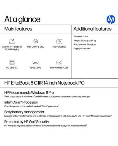 HP EliteBook 6 G1iR Intel Core 5 120U Laptop 35.6 cm (14