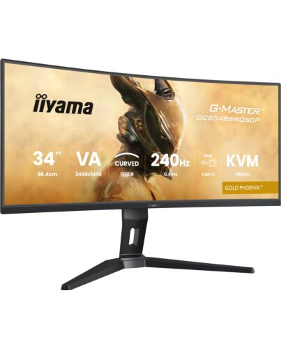 iiyama G-MASTER Get ahead with the curved GCB3486WQSCP-B1 Gold Phoenix featuring 240Hz refresh rate, 0.4ms response time and KVM Switch