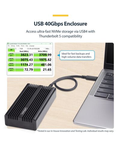 StarTech.com USB4 M.2 NVMe Enclosure, 40Gbps, External USB-C/Thunderbolt NVMe SSD Enclosure, Aluminum Heatsink Case, B+M/M-Key 1USB4-NVME-ENCLOSURE
