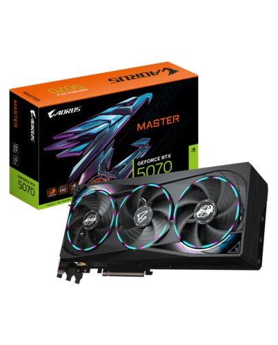 GIGABYTE AORUS GeForce RTX 5070 MASTER 12G Graphics Card - 12GB GDDR7, 192bit, PCI-E 5.0, 2715 MHz Core Clock, 3 x DP 2.1a, 1 x HDMI 2.1b, NVIDIA DLSS 4, GV-N5070AORUS M-12GD
