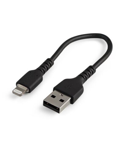 StarTech.com 6 inch (15cm) Durable Black USB-A to Lightning Cable - Heavy Duty Rugged Aramid Fiber USB Type A to Lightning Charger/Sync Power Cord - Apple MFi  iPad/iPhone 12 RUSBLTMM15CMB