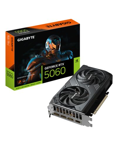 GIGABYTE GeForce RTX 5060 WINDFORCE MAX OC 8G Graphics Card - 8GB GDDR7, 128bit, PCI-E 5.0, 2512MHz Core Clock, 3 x DP, 1 x HDMI, NVIDIA DLSS 4, GV-N5060WF2MAX OC-8GD GV-N5060WF2MAX OC-8GD