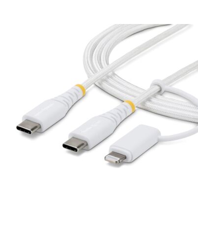 StarTech.com 2m (6ft) 2-in-1 Rugged USB-C Charging Cable with Lightning Adapter, 30W/60W (3A), Apple MFi , Braided USB C Charger Cord for iPhone/iPad/Android 2M-U2-LNTC-CABLE