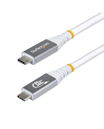 StarTech.com 1.5m (5ft) USB4 Cable, 80Gbps, USB-IF  USB-C Cable, 240W PD, 8K 120Hz/4K 240Hz DP2.1 DP80, TPE Jacket, Thunderbolt 4 Compatible - White USB-C Cord CC150CM80GUSB4CABLEW