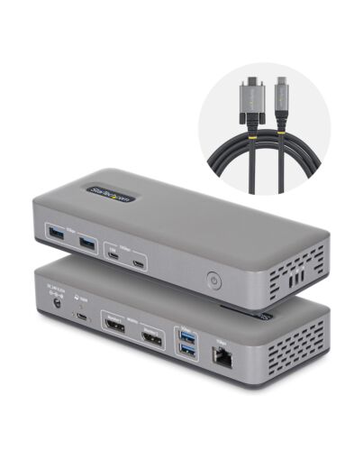 StarTech.com Dual-Monitor USB-C Docking Station, DisplayPort, 4K 60Hz, 100W Laptop Charging, 1GbE, Driverless, Multi-Monitor Dock For Windows 201UE-USBC-DOCK
