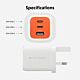 Targus HyperJuice Flex 65W GaN Laptop, Smartphone, Headset, Portable gaming console White, Orange AC Indoor