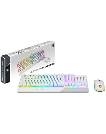 MSI VIGOR GK30 COMBO WHITE UK RGB MEMchanical Gaming Keyboard + Clutch GM11 WHITE Gaming Mouse ' UK Layout, 6-Zone RGB Lighting Keyboard, Dual-Zone RGB Lighting Mouse, 5000 DPI Optical Sensor, Center'