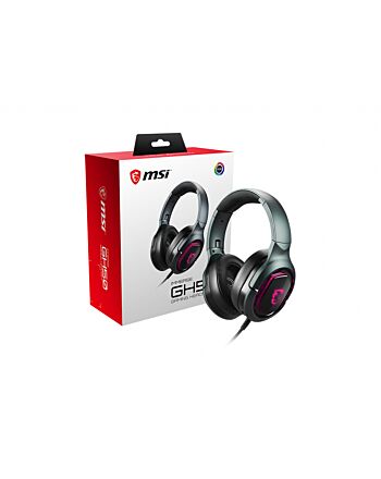 MSI IMMERSE GH50 7.1 Virtual Surround Sound RGB Gaming Headset 'Black with Ambient Dragon Logo, RGB Mystic Light, USB, inline audio controller, 40mm Drivers, detachable Mic'