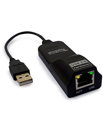 Plugable Technologies USB 2.0 to Ethernet Fast 10/100 LAN Wired Network Adapter - Driverless and Compatible with Chromebook, Windows, Linux