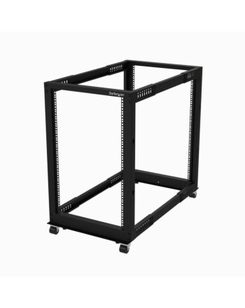 StarTech.com 4-Post 18U Mobile Open Frame Server Rack, Four Post 19" Network Rack with Wheels, Rolling Rack with Adjustable Depth for Computer/AV/Data/IT Equipment - Casters, Leveling Feet or Floor Mounting