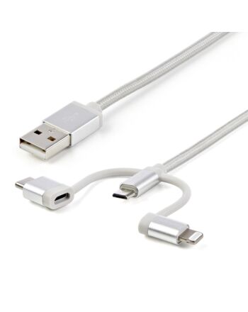 StarTech.com 1 m (3 ft.) USB Multi Charging Cable - USB to Micro-USB or USB-C or Lightning for iPhone / iPad / iPod / Android - Apple MFi Certified - 3 in 1 USB Charger - Braided