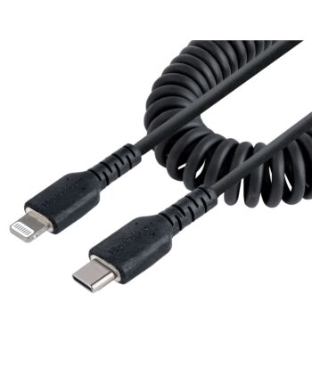 StarTech.com 20in / 50cm USB C to Lightning Cable, MFi Certified, Coiled iPhone Charger Cable, Black, Durable TPE Jacket Aramid Fiber, Heavy Duty Coil Lightning Cable
