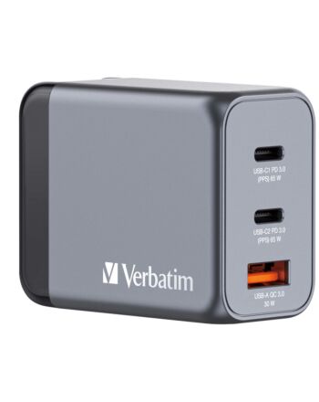 Verbatim GNC-65 GaN Charger 65W with 2 x USB-C PD 65W / 1 x USB-A QC 3.0 (EU/UK/US)