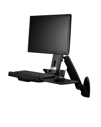 StarTech.com Wall Mount Workstation - Articulating Full Motion Standing Desk with Ergonomic Height Adjustable Monitor & Keyboard Tray Arm - Mouse & Scanner Holders - Single VESA Display
