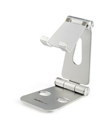 StarTech.com Phone and Tablet Stand - Foldable Universal Mobile Device Holder for Smartphones & Tablets - Adjustable Multi-Angle Ergonomic Cell Phone Stand for Desk - Portable - Silver