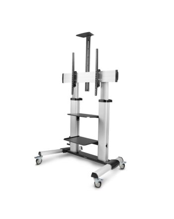 StarTech.com Rolling TV Cart/Stand On Wheels For 60-100inch Flat Screens Up To 220lb (100kg), Height Adjustment via Hand Crank, Mobile/Portable Trolley Mount