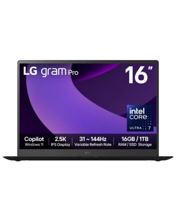 LG Gram Pro 16Z90TP-G.AA78A1 laptop Intel Core Ultra 7 225H 40.6 cm (16") 2.5K 16 GB LPDDR5x-SDRAM 1 TB SSD Wi-Fi 7 (802.11be) Windows 11 Home Black