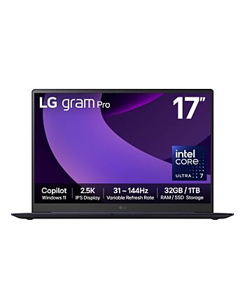LG Gram Pro 17Z90TP-G Intel Core Ultra 7 225H Laptop 43.2 cm (17") 2.5K 32 GB LPDDR5x-SDRAM 1 TB SSD Wi-Fi 7 (802.11be) Windows 11 Home Black