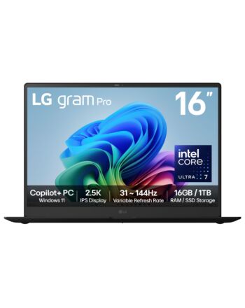 LG Gram Pro AI 16Z90TS-G.AU79A1 laptop Intel Core Ultra 7 256V 40.6 cm (16") 2.5K 16 GB LPDDR5x-SDRAM 1 TB SSD Wi-Fi 7 (802.11be) Windows 11 Home, Metal Grey