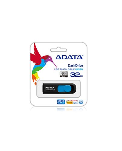 ADATA DashDrive UV128 128GB USB flash drive USB Type-A 3.2 Gen 1 (3.1 Gen 1) Black, Blue AUV128-128G-RBE