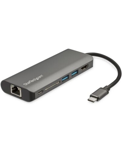 StarTech.com USB C Multiport Adapter - USB-C Travel Dock to 4K HDMI, 3x USB 3.0 Hub, SD/SDHC, GbE, 60W PD 3.0 Pass-Through - USB Type-C/Thunderbolt 3 - Replaces DKT30CSDHPD DKT30CSDHPD3