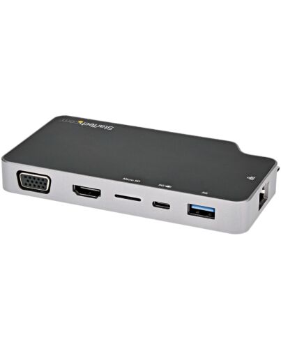 StarTech.com USB C Multiport Adapter - USB-C to 4K HDMI or VGA Video with 100W Power Delivery Pass-through, 2-Port 10Gbps USB Hub, MicroSD, GbE - USB 3.1 Gen 2 Type-C Mini/Travel Dock CDP2HVGUASPD
